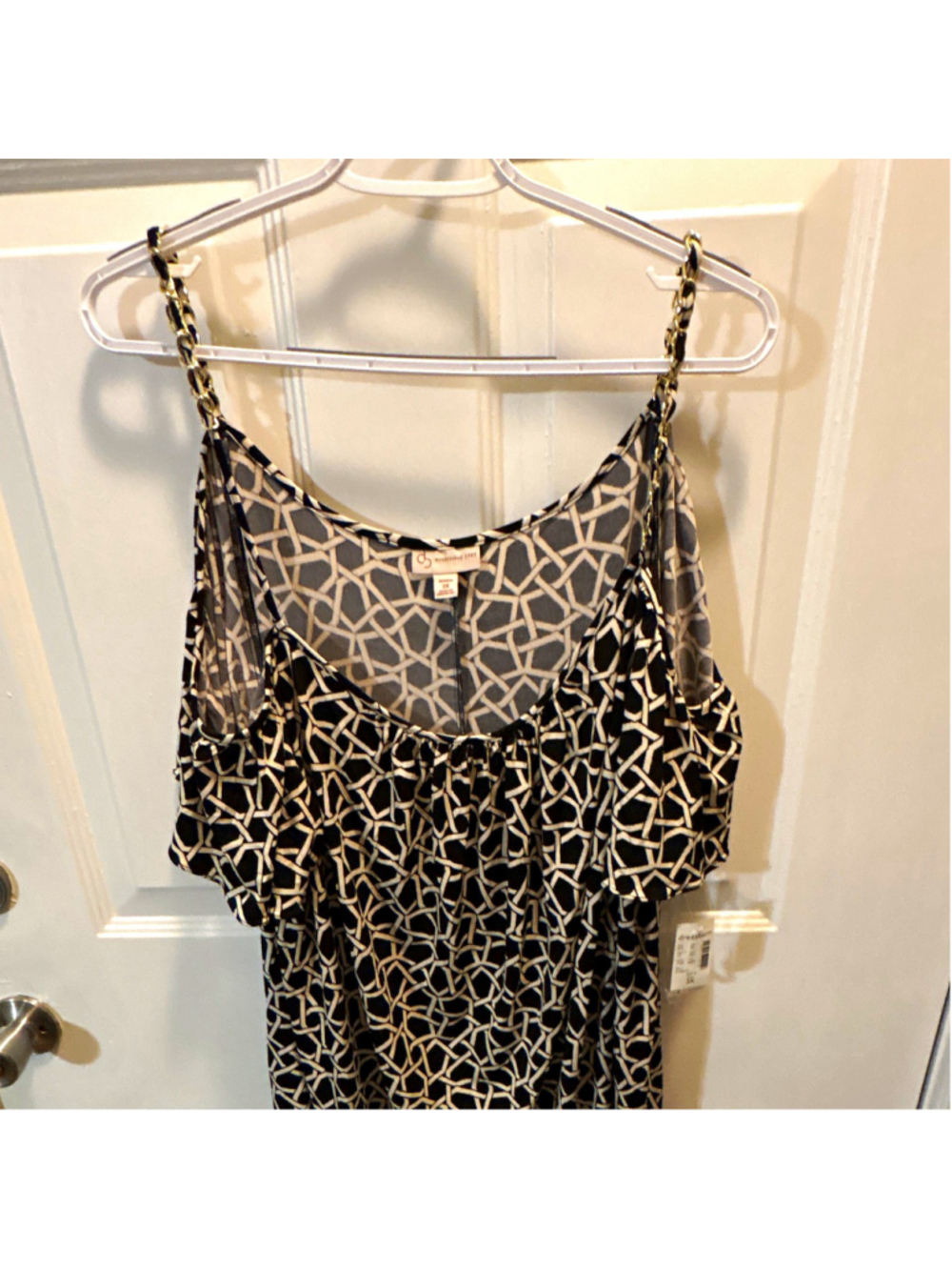 dressbarn Women’s 3X Black White Geometric Chain Strap Scoop Neck Knee Dress